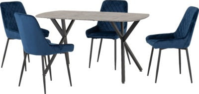Athens Rectangular Dining Set with Avery Chairs
Concrete Effect/Black/Sapphire Blue Velvet