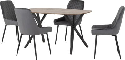 Athens Rectangular Dining Set with Avery Chairs
Medium Oak Effect/Black/Grey Velvet