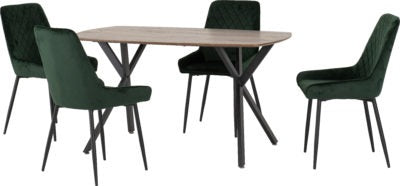 Athens Rectangular Dining Set with Avery Chairs
Medium Oak Effect/Black/Emerald Green Velvet