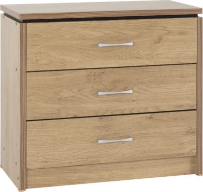 Charles 3 Drawer Chest
Oak Effect Veneer with Walnut Trim