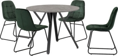 Athens Round Dining Set with Lukas Chairs
Concrete Effect/Black/Emerald Green Velvet
