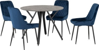 Athens Round Dining Set with Avery Chairs
Concrete Effect/Black/Sapphire Blue Velvet