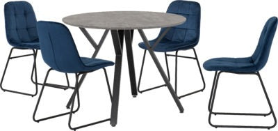 Athens Round Dining Set with Lukas Chairs
Concrete Effect/Black/Sapphire Blue Velvet