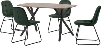 Athens Rectangular Dining Set with Lukas Chairs
Medium Oak Effect/Black/Emerald Green Velvet