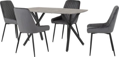 Athens Rectangular Dining Set with Avery Chairs
Concrete Effect/Black/Grey Velvet