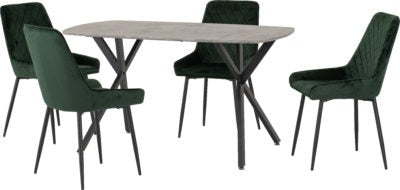 Athens Rectangular Dining Set with Avery Chairs
Concrete Effect/Black/Emerald Green Velvet