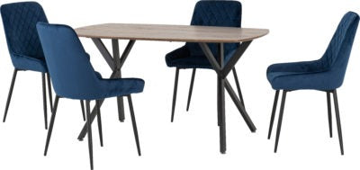 Athens Rectangular Dining Set with Avery Chairs
Medium Oak Effect/Black/Sapphire Blue Velvet
