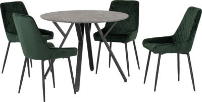 Athens Round Dining Set with Avery Chairs
Concrete Effect/Black/Emerald Green Velvet