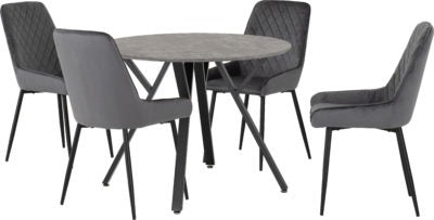 Athens Round Dining Set with Avery Chairs
Concrete Effect/Black/Grey Velvet
