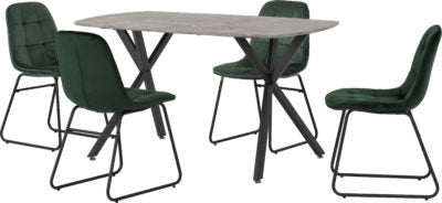 Athens Rectangular Dining Set with Lukas Chairs
Concrete Effect/Black/Emerald Green Velvet