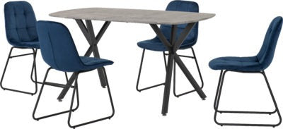 Athens Rectangular Dining Set with Lukas Chairs
Concrete Effect/Black/Sapphire Blue Velvet