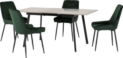 Avery Extending Dining Set with Avery Chairs
Concrete/Grey Oak Effect/Black/Emerald Green Velvet