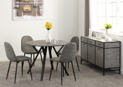 Athens Round Dining Set
Concrete Effect/Black/Grey Faux Leather